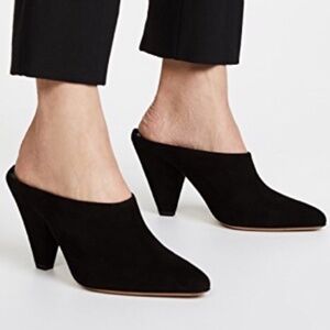 VINCE Emberly Black Suede Leather Mules, 7.5M/EU37.5